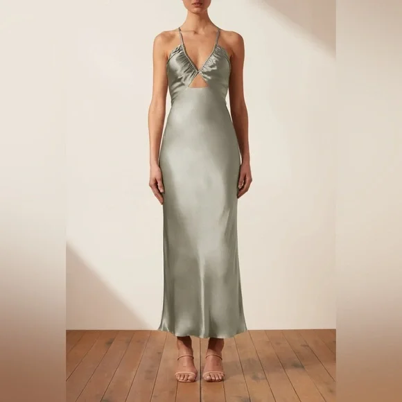 Shona Joy | Dresses | Shona Joy La Lune Ruched Bodice Midi Dress In Sage 4  | Poshmark
